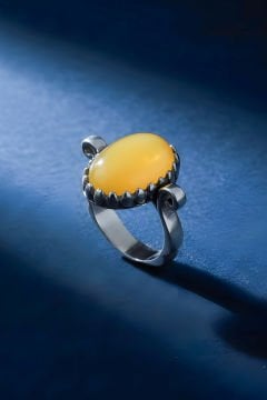 Sade Model Sarı Akik Taşlı El İşi Gümüş Yüzük