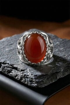 Akik Taşlı Özel Tasarım El İşçiliği Erkek Gümüş Yüzük