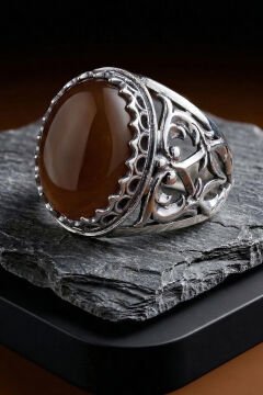 Akik Taşlı Özel Tasarım El İşçiliği Erkek Gümüş Yüzük