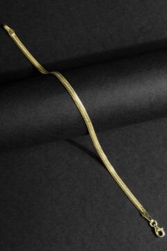 Yassı Yılan Model Gümüş 3,15 mm Genişlik Bileklik 22 Cm - Altın Rengi