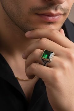 Yeşil Zirkon Taşlı Gümüş Yüzük