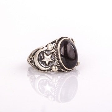 Oniks Taşlı El İşi Gümüş Yüzük