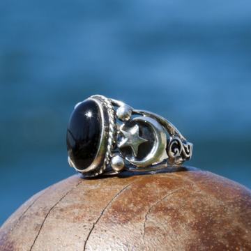 Oniks Taşlı El İşi Gümüş Yüzük