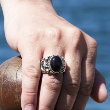 Oniks Taşlı El İşi Gümüş Yüzük