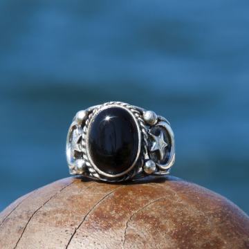 Oniks Taşlı El İşi Gümüş Yüzük