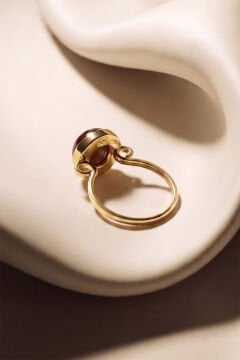 Luna Model Doğal Akik Taşlı Gümüş Kadın Yüzük 12 - Altın Rengi
