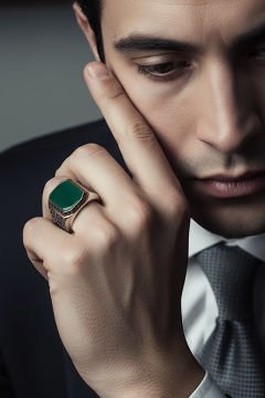 Sarmaşık Model Yeşil Akik Taşlı Gümüş Erkek Yüzük