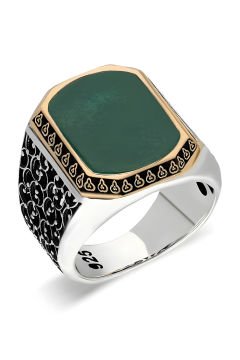 Sarmaşık Model Yeşil Akik Taşlı Gümüş Erkek Yüzük