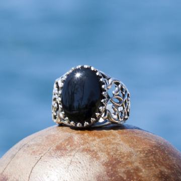 Oniks Taşlı El İşi Gümüş Yüzük