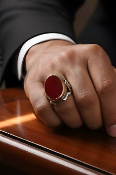 Akik Taşlı Devlet Arması Zambak Model Yüzük