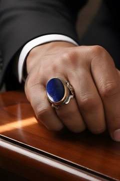 Lapis Taşlı Tuğra Desenli Zambak Model Yüzük