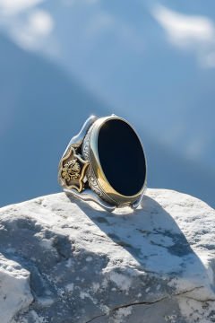 Oniks Taşlı Devlet Arması Zambak Model Yüzük