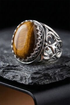 Kaplangözü Taşlı Özel Tasarım El İşçiliği Erkek Gümüş Yüzük