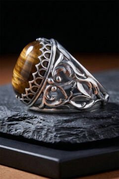 Kaplangözü Taşlı Özel Tasarım El İşçiliği Erkek Gümüş Yüzük