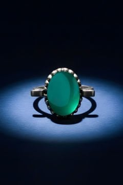 Sade Model Yeşil Akik Taşlı El İşi Gümüş Yüzük