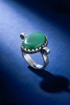 Sade Model Yeşil Akik Taşlı El İşi Gümüş Yüzük