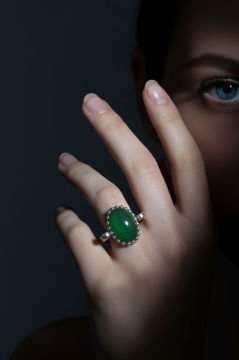 Sade Model Yeşil Akik Taşlı El İşi Gümüş Yüzük