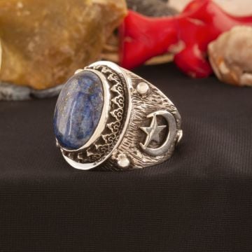 Lapis Lazuli Taşlı El İşi Gümüş Yüzük