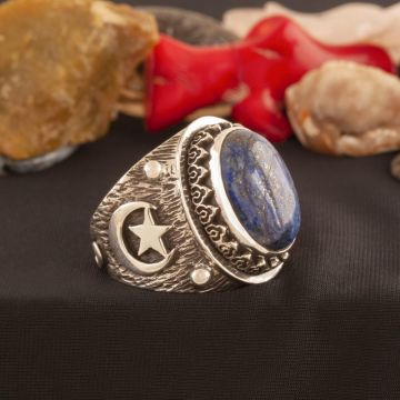 Lapis Lazuli Taşlı El İşi Gümüş Yüzük