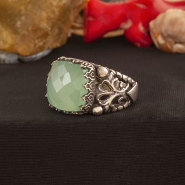 Kalsedon Taşlı El İşçiliği Gümüş Yüzük