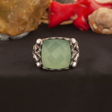 Kalsedon Taşlı El İşçiliği Gümüş Yüzük