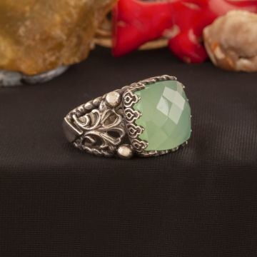 Kalsedon Taşlı El İşçiliği Gümüş Yüzük