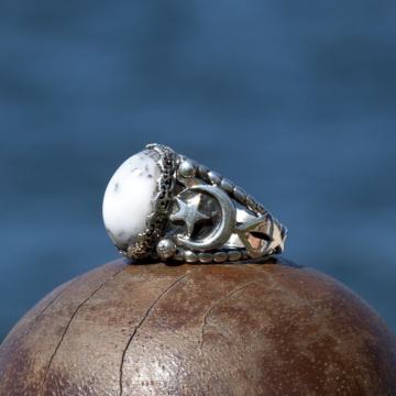 Yosunlu Akik Taşı El İşi Gümüş Yüzük