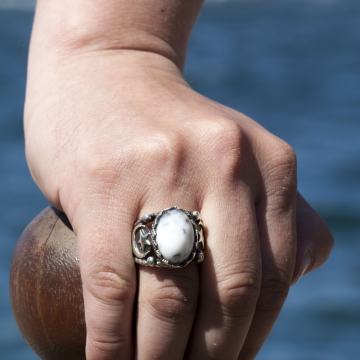 Yosunlu Akik Taşı El İşi Gümüş Yüzük