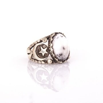 Yosunlu Akik Taşı El İşi Gümüş Yüzük