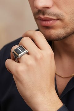 Kare Model Elif Harfli Gümüş Yüzük