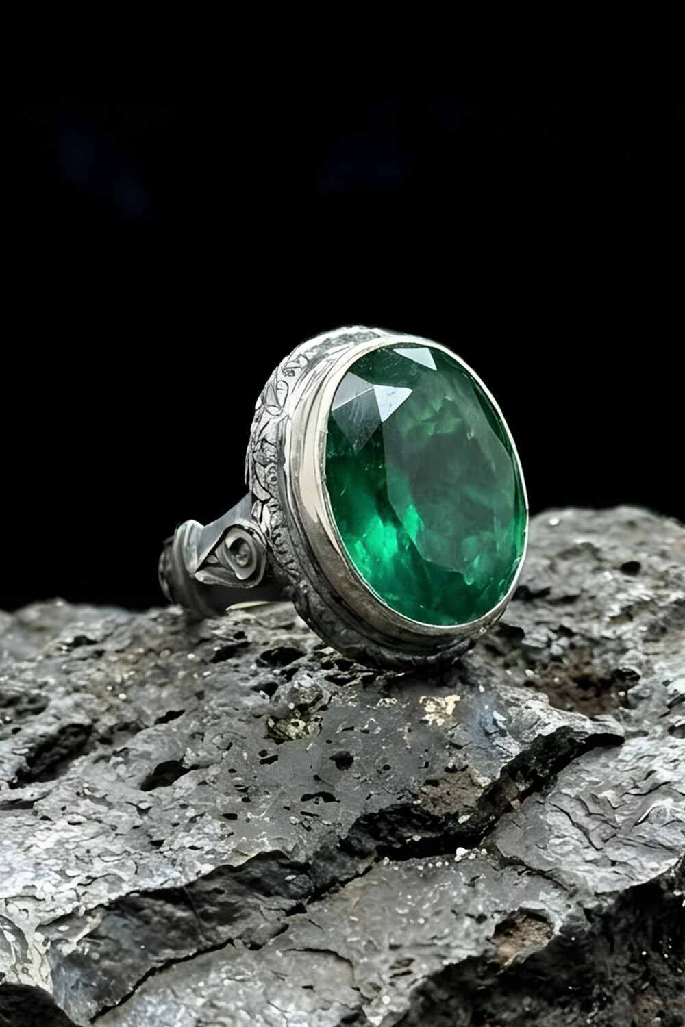 Usta İşi Erzurum Kalem İşçiliği Zümrüt Zirkon Taşlı Erkek Yüzük