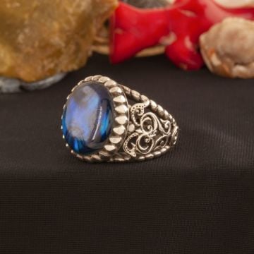 Okyanus Sedefi Taşlı El İşi Gümüş Yüzük