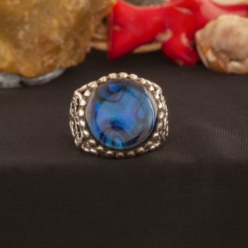 Okyanus Sedefi Taşlı El İşi Gümüş Yüzük