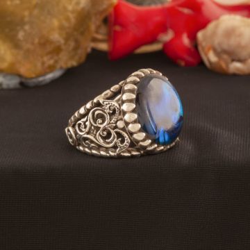 Okyanus Sedefi Taşlı El İşi Gümüş Yüzük