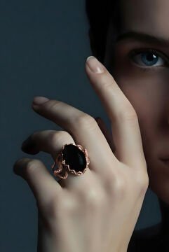 Ağaç Model Oniks Taşlı El İşi Gümüş Yüzük 12 - Rose Rengi