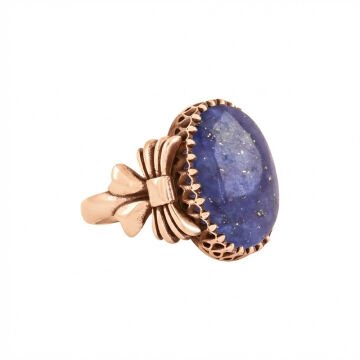 Kurdele Model Lapis Lazuli Taşlı El İşi Yüzük 15 - Rose Rengi