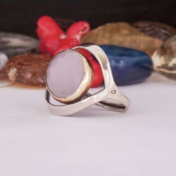 Pembe Kuvars El İşi Özel Tasarım Gümüş Yüzük