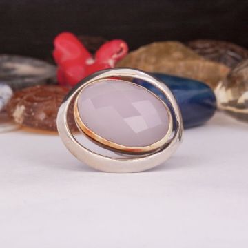 Pembe Kuvars El İşi Özel Tasarım Gümüş Yüzük