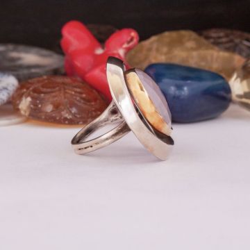 Pembe Kuvars El İşi Özel Tasarım Gümüş Yüzük