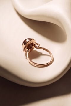 Luna Model Doğal Akik Taşlı Gümüş Kadın Yüzük 16 - Rose Rengi
