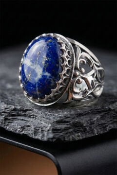 Lapis Lazuli Taşlı Özel Tasarım El İşçiliği Erkek Gümüş Yüzük