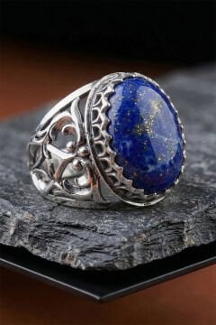 Lapis Lazuli Taşlı Özel Tasarım El İşçiliği Erkek Gümüş Yüzük