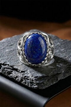 Lapis Lazuli Taşlı Özel Tasarım El İşçiliği Erkek Gümüş Yüzük