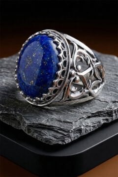 Lapis Lazuli Taşlı Özel Tasarım El İşçiliği Erkek Gümüş Yüzük