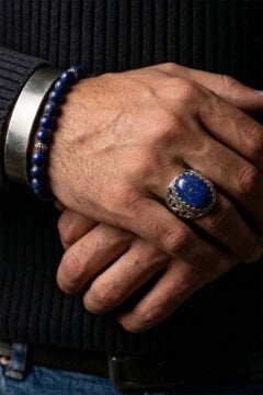 Lapis Lazuli Taşlı Özel Tasarım El İşçiliği Erkek Gümüş Yüzük