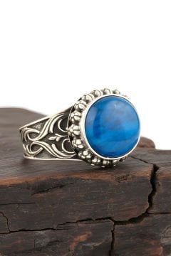 Okyanus Sedefi Taşlı El İşi Gümüş Yüzük