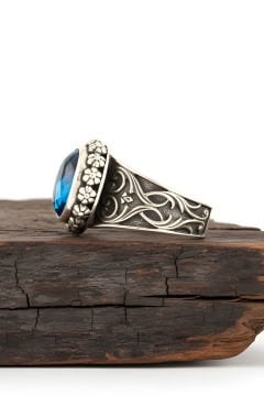 Okyanus Sedefi Taşlı El İşi Gümüş Yüzük