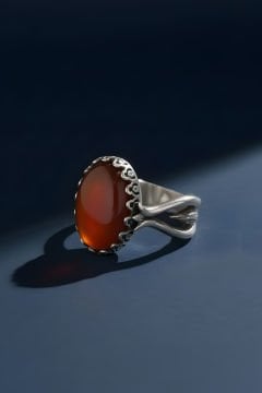 Lale Model Akik Taşlı El İşi Gümüş Yüzük