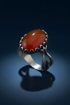 Lale Model Akik Taşlı El İşi Gümüş Yüzük