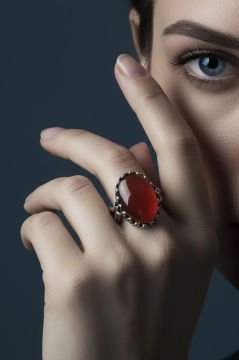 Lale Model Akik Taşlı El İşi Gümüş Yüzük